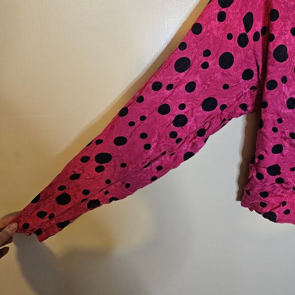 Collections By Michelle Stuart Size 6 100% Silk Polka Dot Pink Black Long Sleeve - Picture 5 of 9